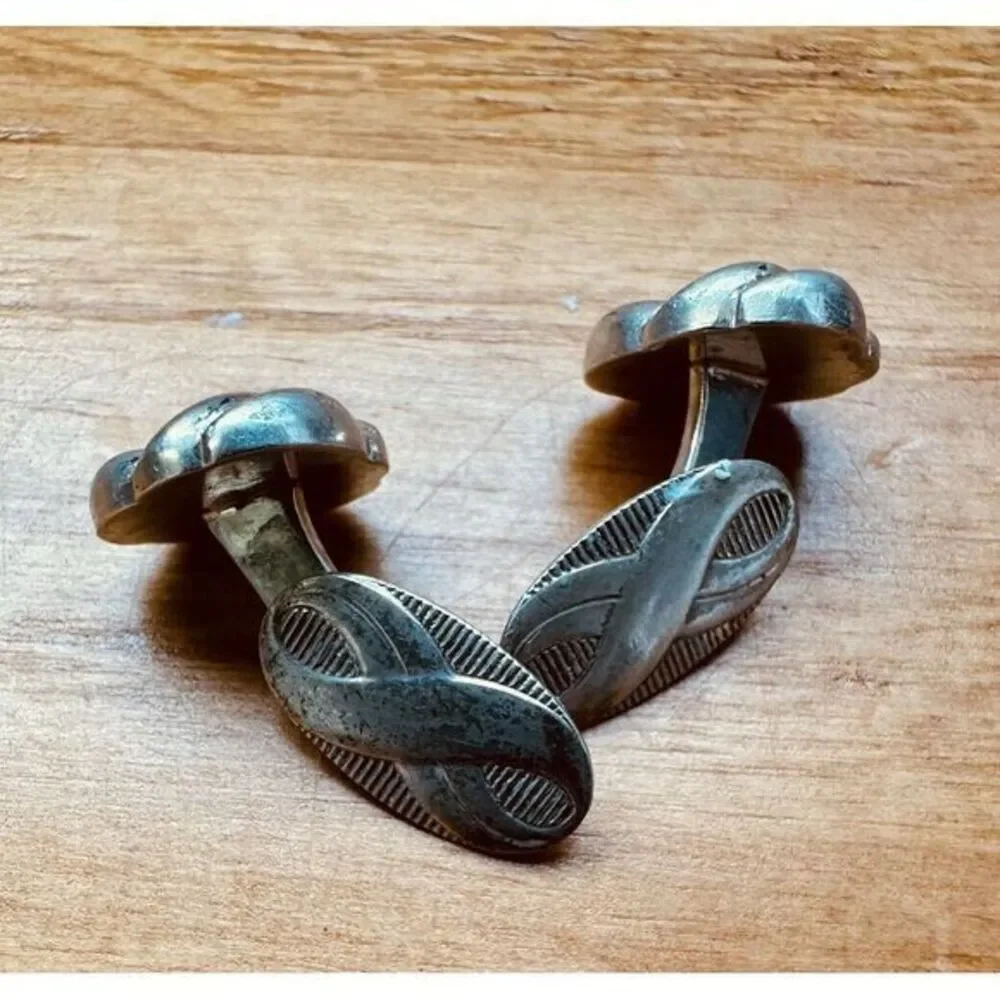 Love Knot Infinity European Cufflinks Hallmarked 835 Silver Figure 8‎ Vintage